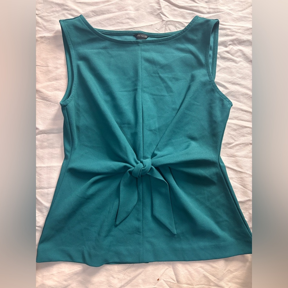 Ann Taylor Teal Knot-Front Tank Top